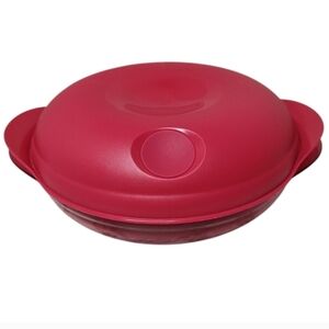 Vintage Red Tupperware 0.7L Microwave Steam Vent Bowl Round